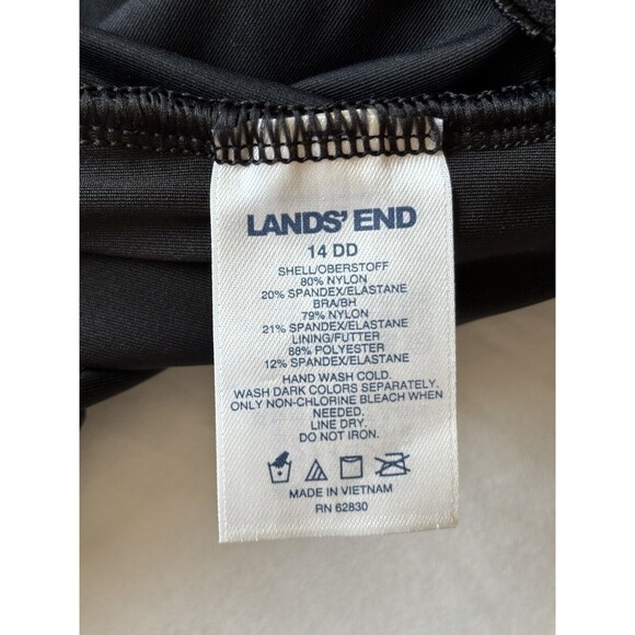 Lands End Womens 16 W Wrap Front Swim Top Black Solid Tummy Control Tankini - Picture 7 of 10